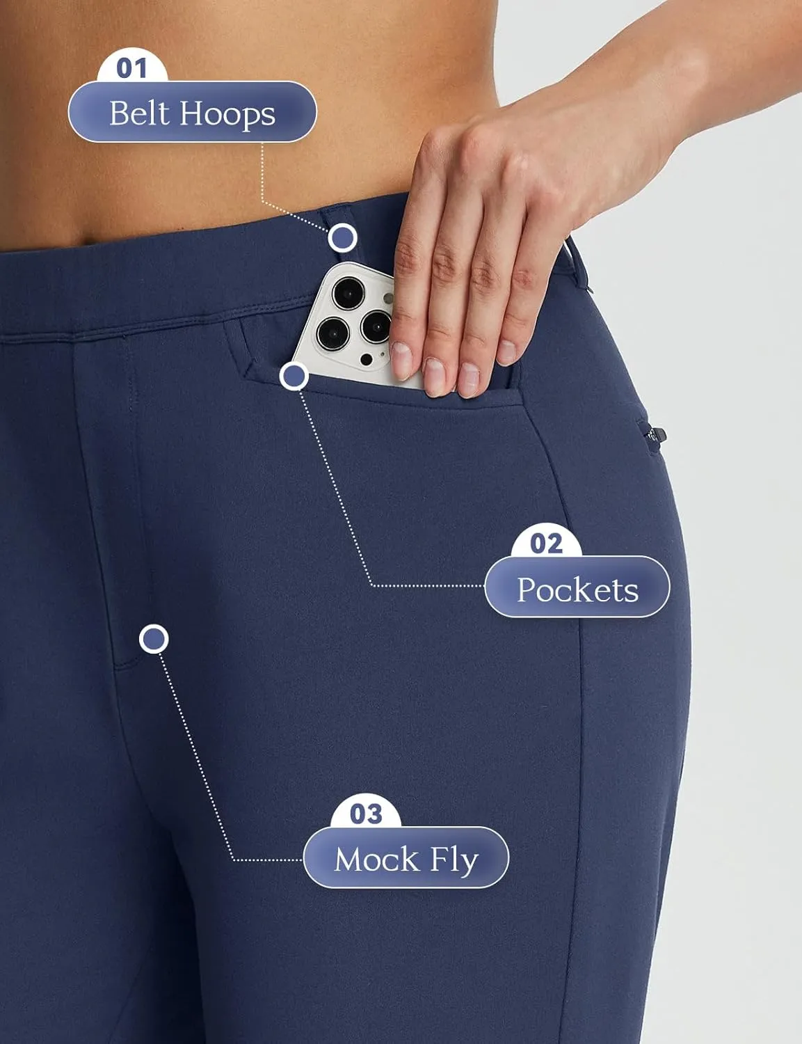 baleaf Women's Golf Pant Winter Fleece Lined Pants with Belt Loops Pockets Travel Work Casual