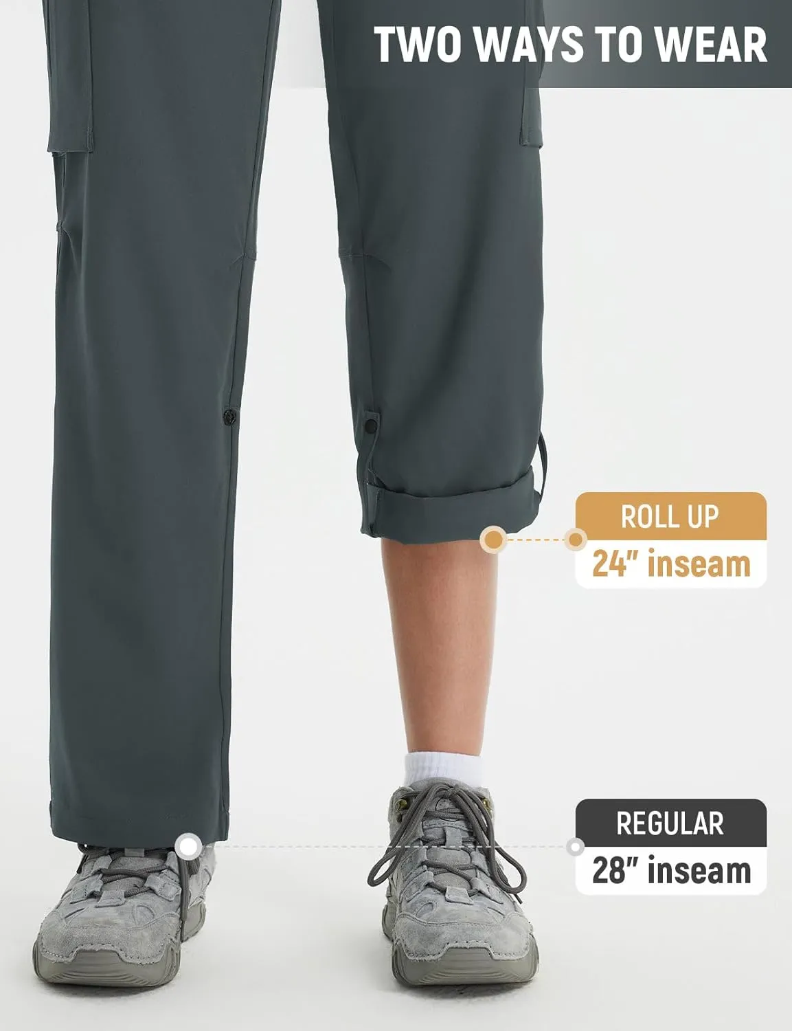 baleaf Women's Hiking Pants Water Resistant Convertible Cargo Capri Roll Up Capri UPF50  Zipper Pockets Clothing Travel