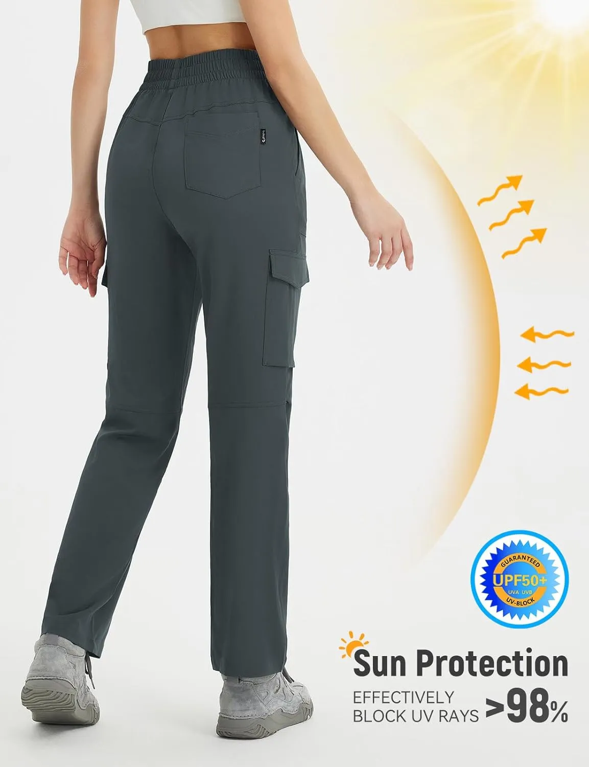 baleaf Women's Hiking Pants Water Resistant Convertible Cargo Capri Roll Up Capri UPF50  Zipper Pockets Clothing Travel