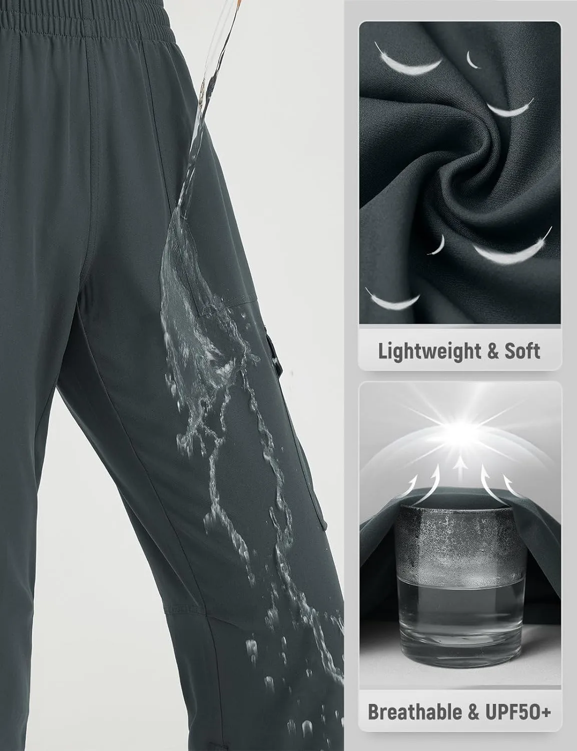 baleaf Women's Hiking Pants Water Resistant Convertible Cargo Capri Roll Up Capri UPF50  Zipper Pockets Clothing Travel