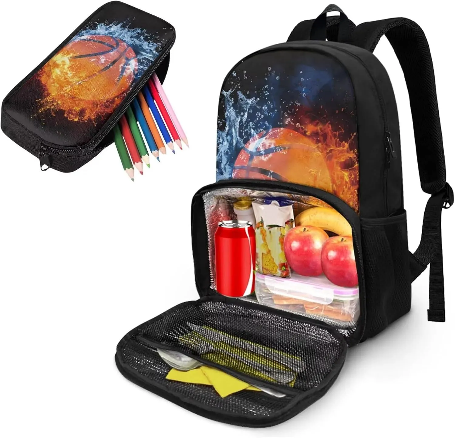 Basketball Backpack for Boys Bookbag with Lunch Box Compartment and Pen Pouch Laptop Backpack for College Work Picnic Beaches