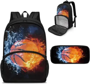 Basketball Backpack for Boys Bookbag with Lunch Box Compartment and Pen Pouch Laptop Backpack for College Work Picnic Beaches