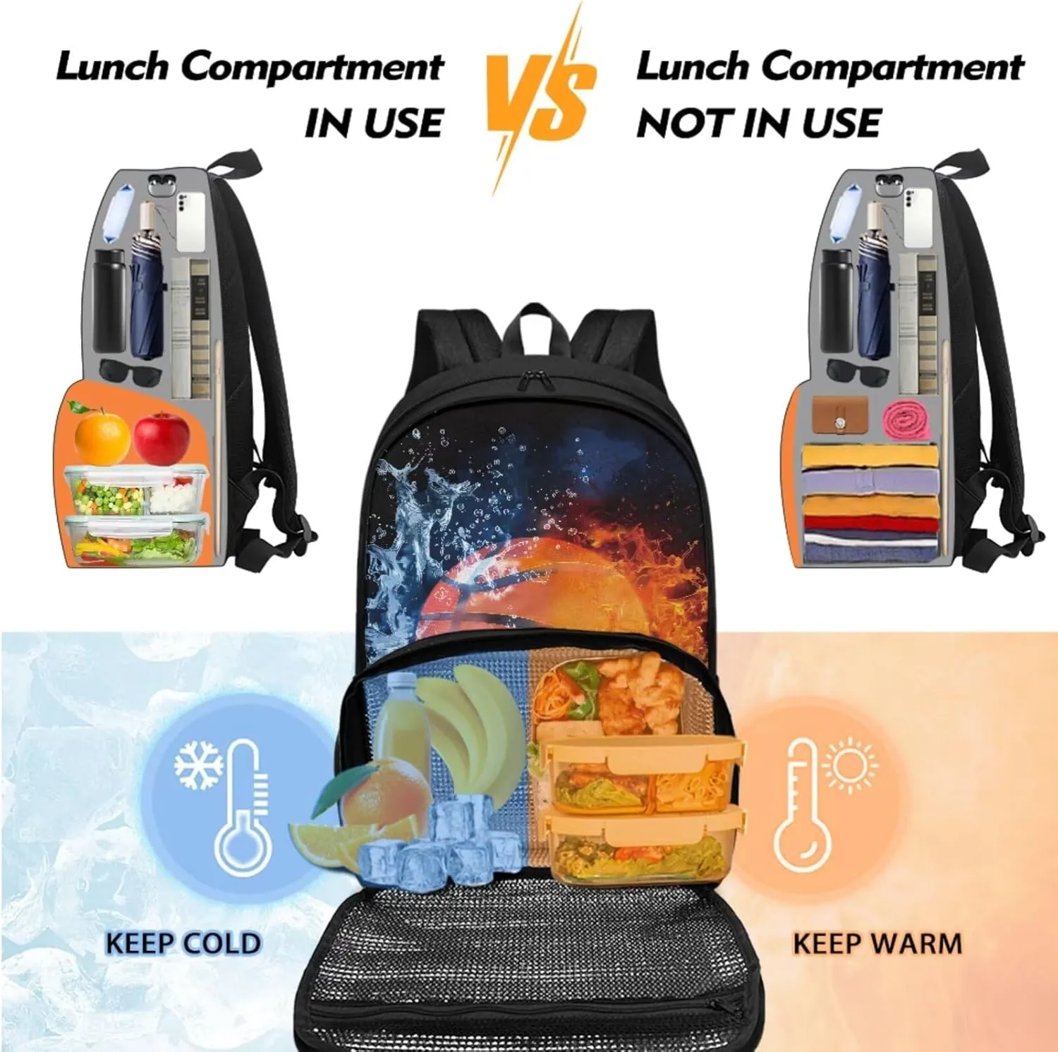 Basketball Backpack for Boys Bookbag with Lunch Box Compartment and Pen Pouch Laptop Backpack for College Work Picnic Beaches
