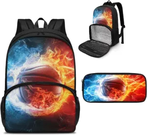 Basketball Backpack for Boys Bookbag with Pen Case Cooler Backpack with Lunch Box Compartment, Casual Daypack for School Travel Picnic