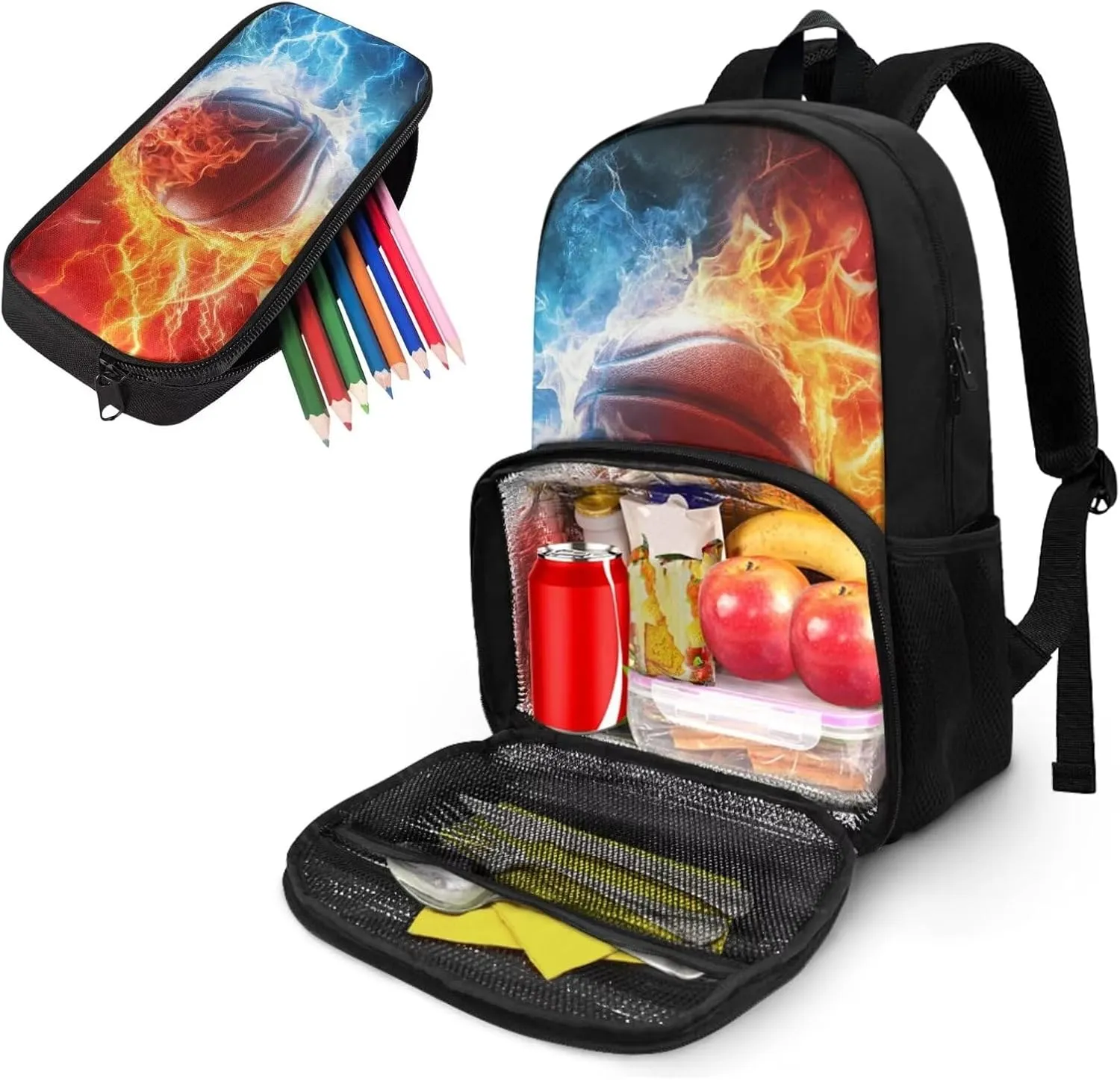 Basketball Backpack for Boys Bookbag with Pen Case Cooler Backpack with Lunch Box Compartment, Casual Daypack for School Travel Picnic