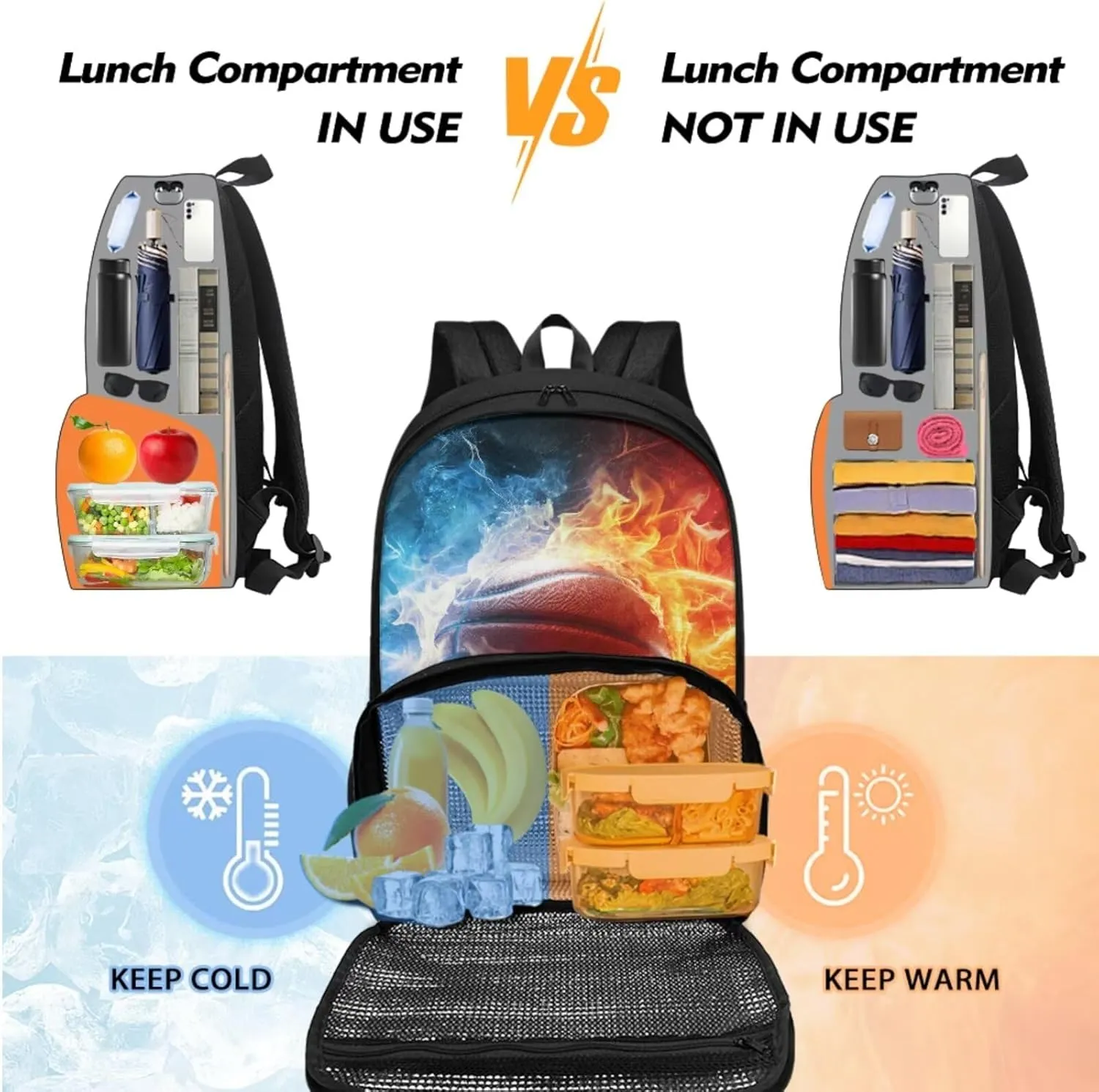 Basketball Backpack for Boys Bookbag with Pen Case Cooler Backpack with Lunch Box Compartment, Casual Daypack for School Travel Picnic