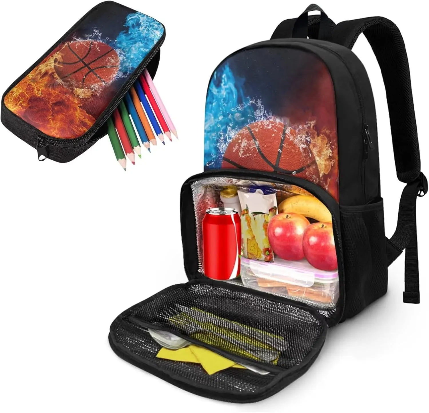Basketball Backpack for School Boys Insulated Cooler Backpacks with Lunch Box Compartment and Pencil Case Laptop Backpack Food Bag for College High Middle School Beach Camping Picnics