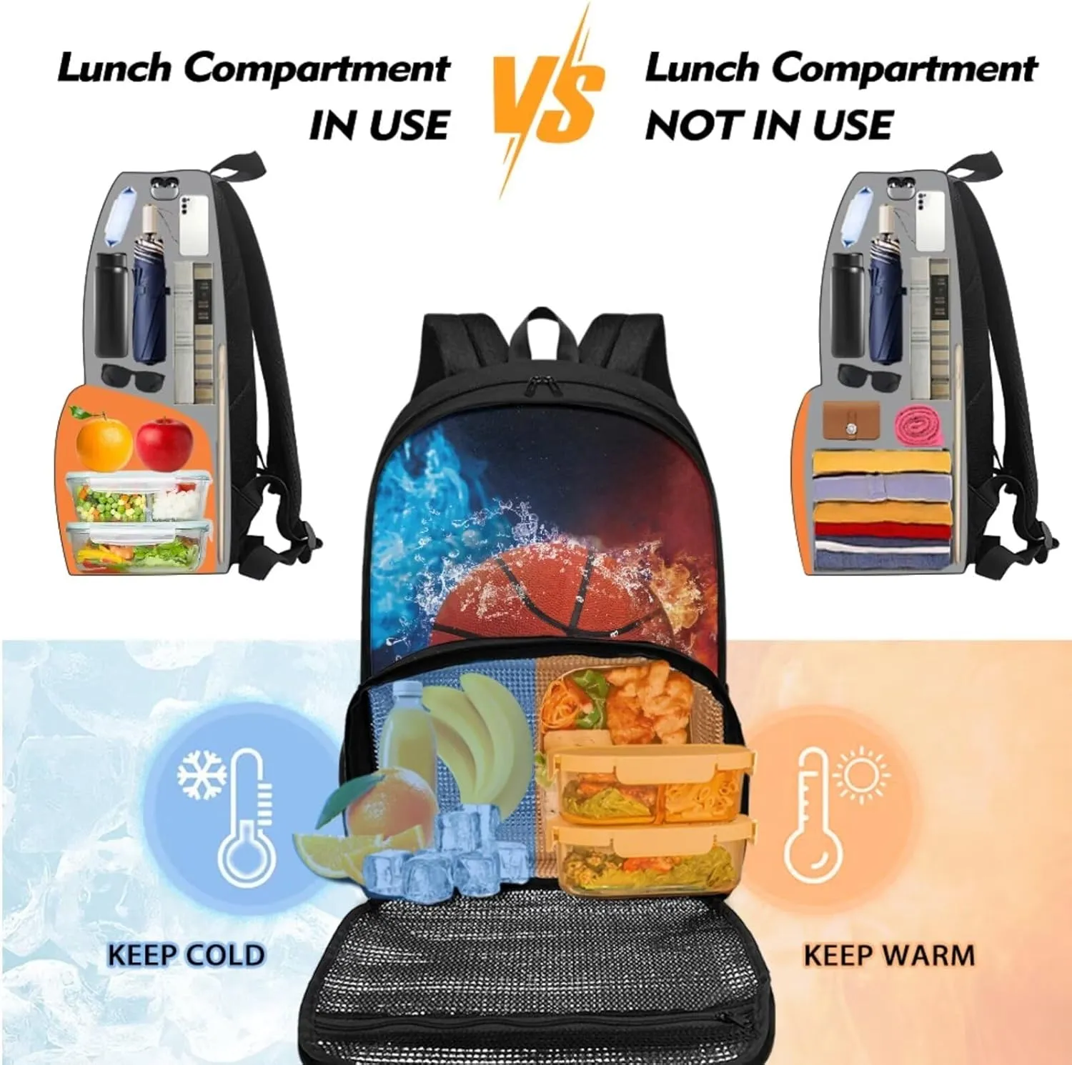 Basketball Backpack for School Boys Insulated Cooler Backpacks with Lunch Box Compartment and Pencil Case Laptop Backpack Food Bag for College High Middle School Beach Camping Picnics
