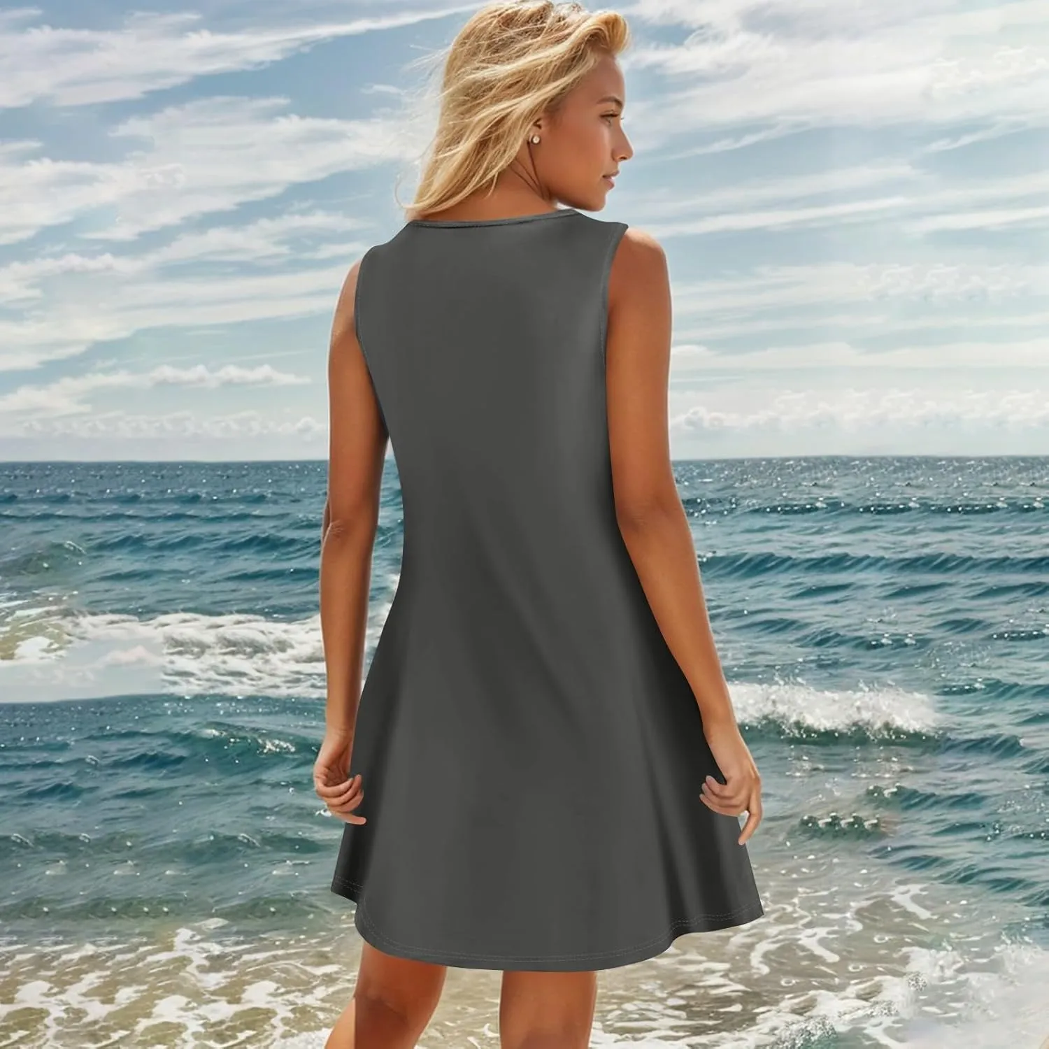 BAXLIMEK Sundresses for Women,2025 Spring Summer Casual Loose V Neck Sleeveless Mini Dress,Button Flowy A Line Beach Dress