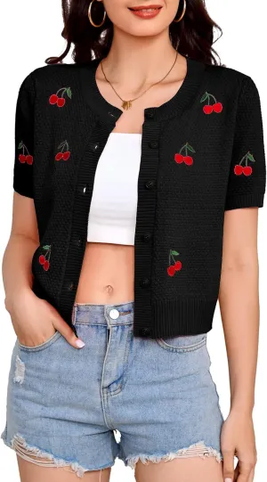 Bbonlinedress Women's Summer Cardigan Sweater Short Sleeve Lightweight Knit Bolero Shrugs Black XL