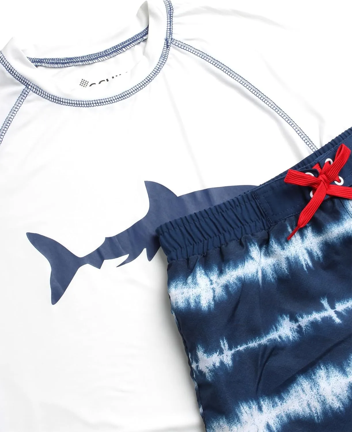 Big Chill Boys Rash Guard Set - 4 Piece UPF50  Sun Protection Quick Dry Short Sleeve Swim Shirt & Swim Trunks Set (Size 4-14)