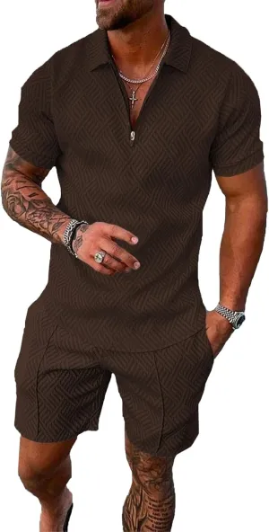 BIRW Mens Short Sets 2 Piece Outfits Polo Shirt Fashion Summer Tracksuits Casual Set Short Sleeve and Shorts Set for Men