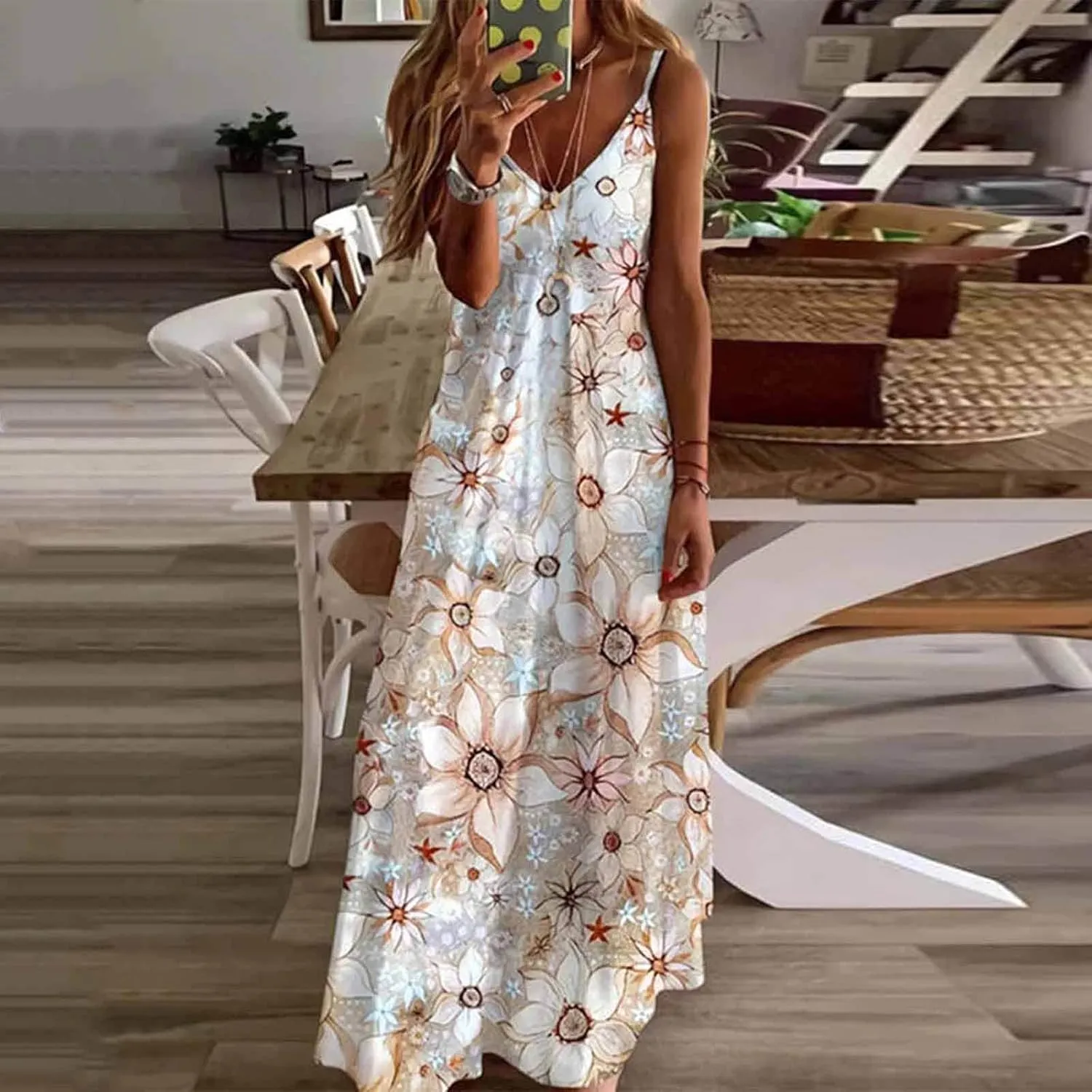 Boho Dresses for Women 2024 Casual Summer Sexy Spaghetti Strap Maxi Dress Sleeveless Beach Flowy Sundresses