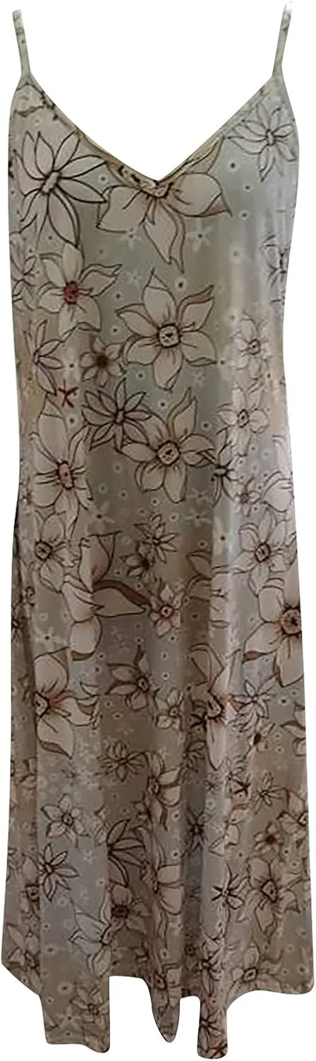 Boho Dresses for Women 2024 Casual Summer Sexy Spaghetti Strap Maxi Dress Sleeveless Beach Flowy Sundresses