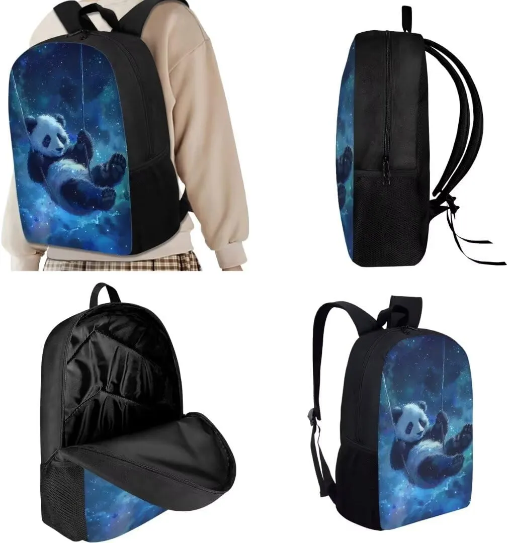Boys 3 In 1 Backpack Sets 17 Inch Swing Panda Print Cool Elementary School Bag With Insulated Lunch Bag Zipper Pen Bag