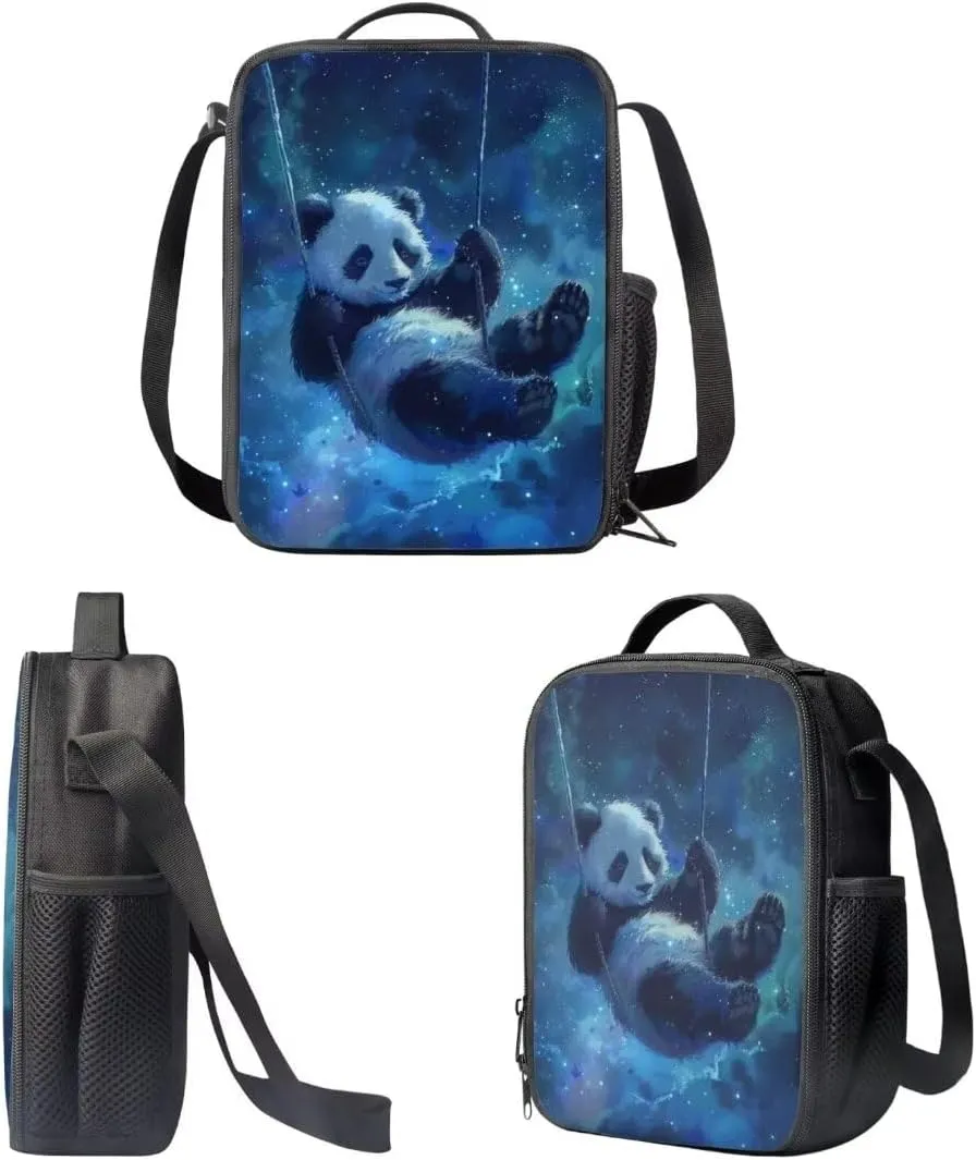 Boys 3 In 1 Backpack Sets 17 Inch Swing Panda Print Cool Elementary School Bag With Insulated Lunch Bag Zipper Pen Bag