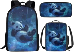 Boys 3 In 1 Backpack Sets 17 Inch Swing Panda Print Cool Elementary School Bag With Insulated Lunch Bag Zipper Pen Bag