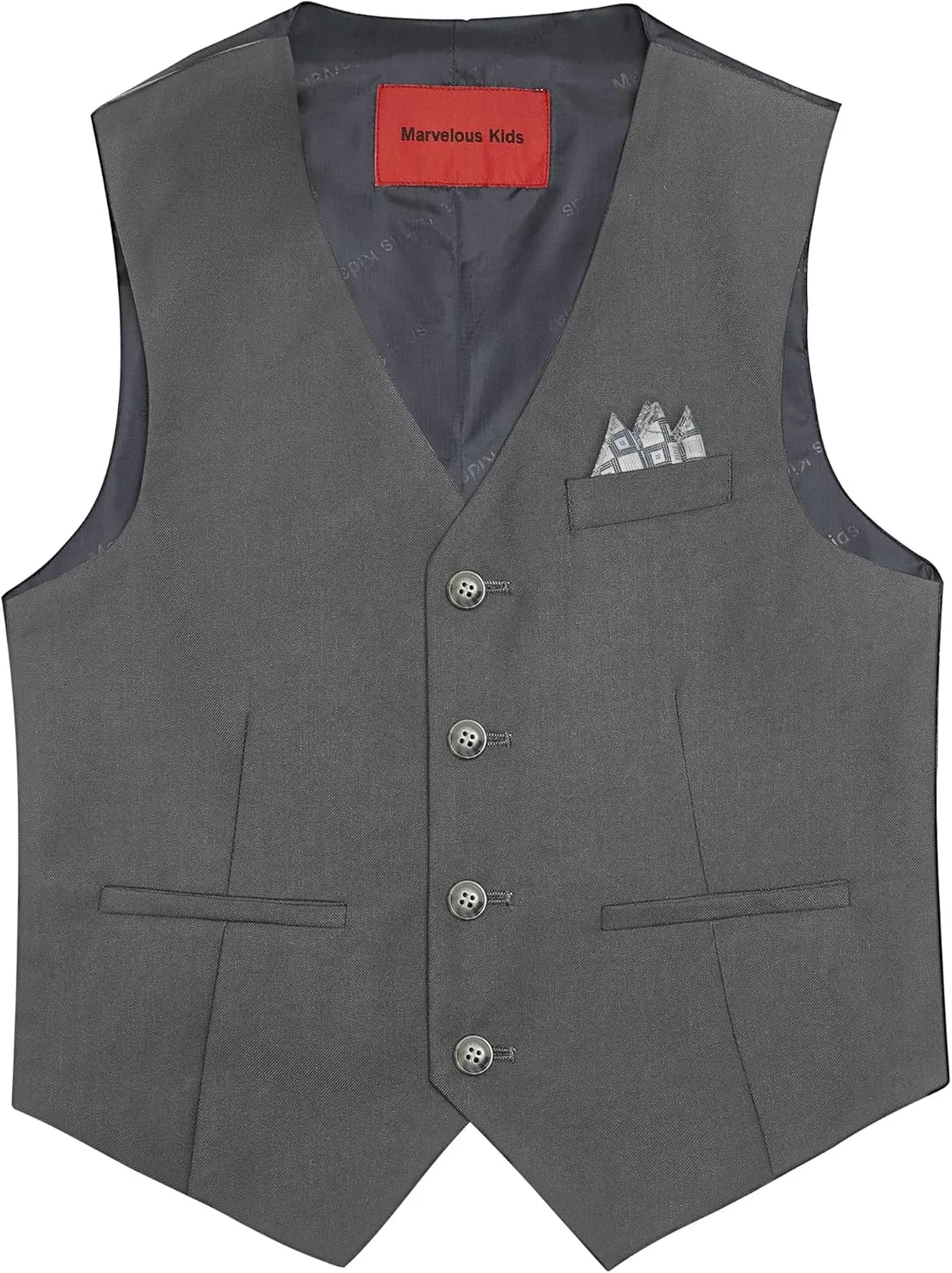 Boys' 6-Piece Formal Slim Fit Suit Set, Vest, Pants, Dress Shirt, Tie, Pocket Square, and Bow Tie