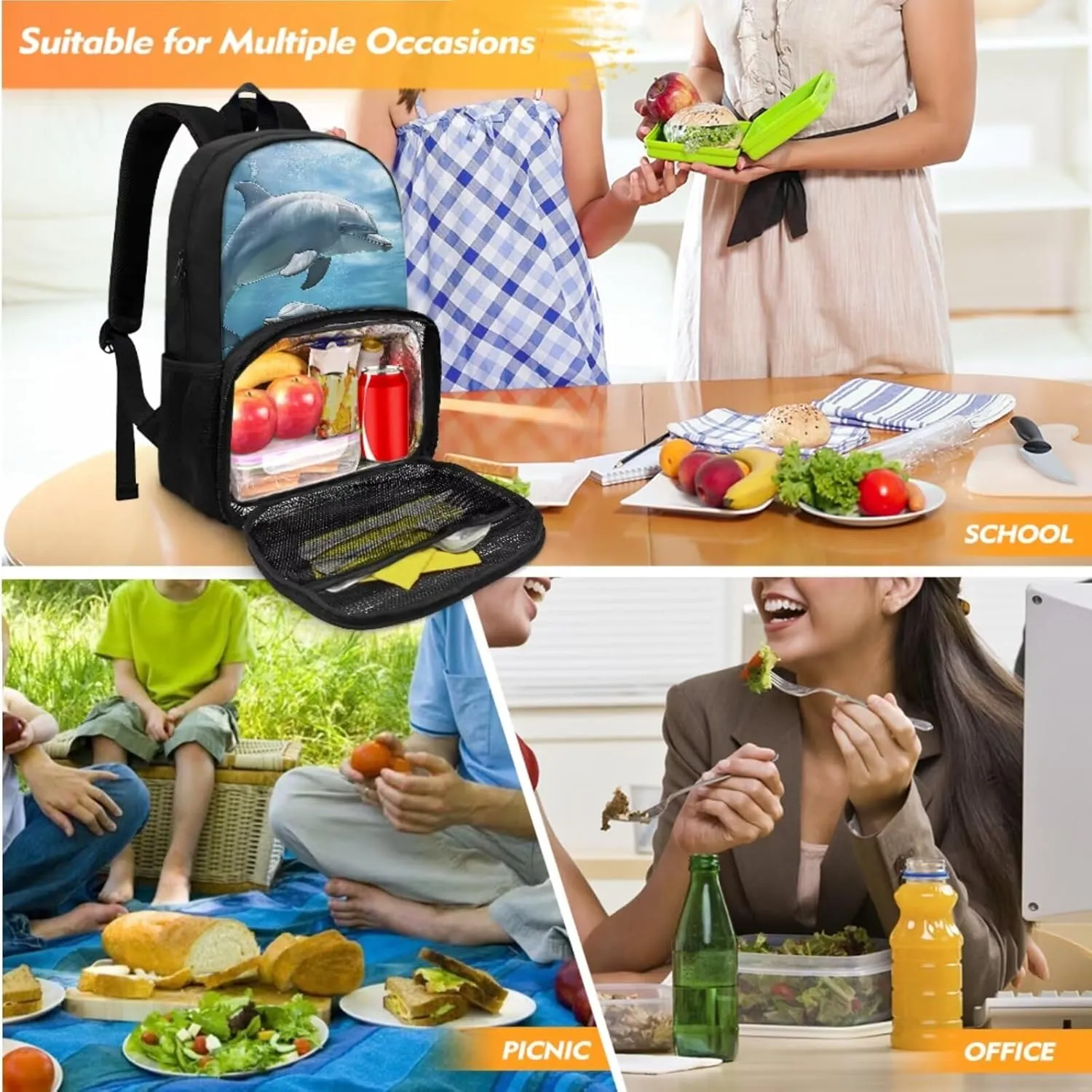 Boys Backpack for School Backpack for Girls Kids Pencil Case Cooler Backpack with Lunch Compartment Teens Book Bag Dolphin Backpack for Girls Schoolbag