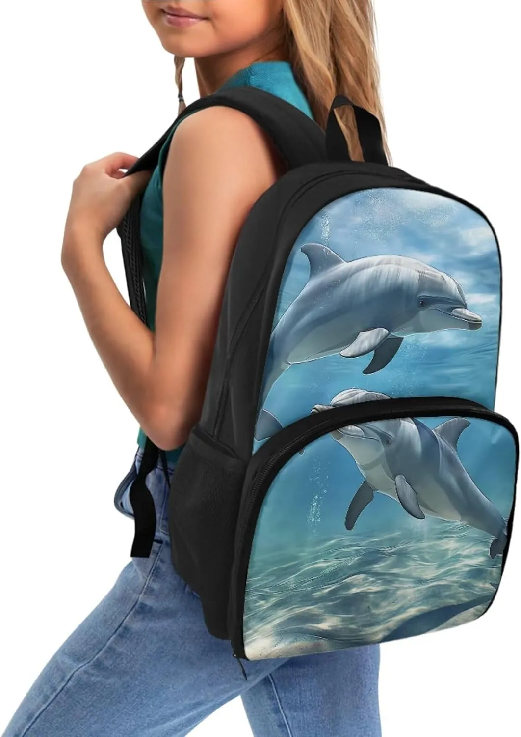 Boys Backpack for School Backpack for Girls Kids Pencil Case Cooler Backpack with Lunch Compartment Teens Book Bag Dolphin Backpack for Girls Schoolbag