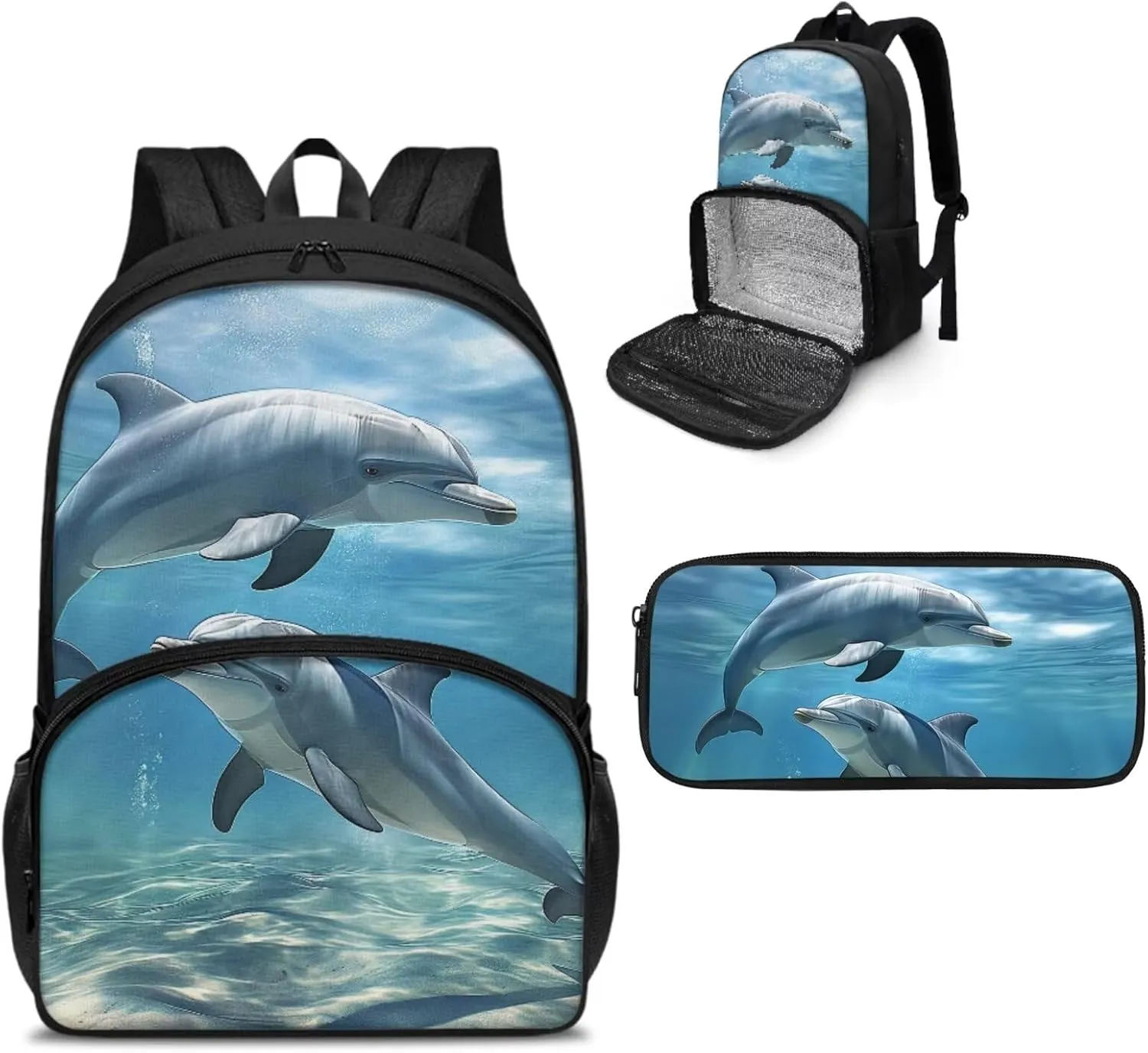 Boys Backpack for School Backpack for Girls Kids Pencil Case Cooler Backpack with Lunch Compartment Teens Book Bag Dolphin Backpack for Girls Schoolbag