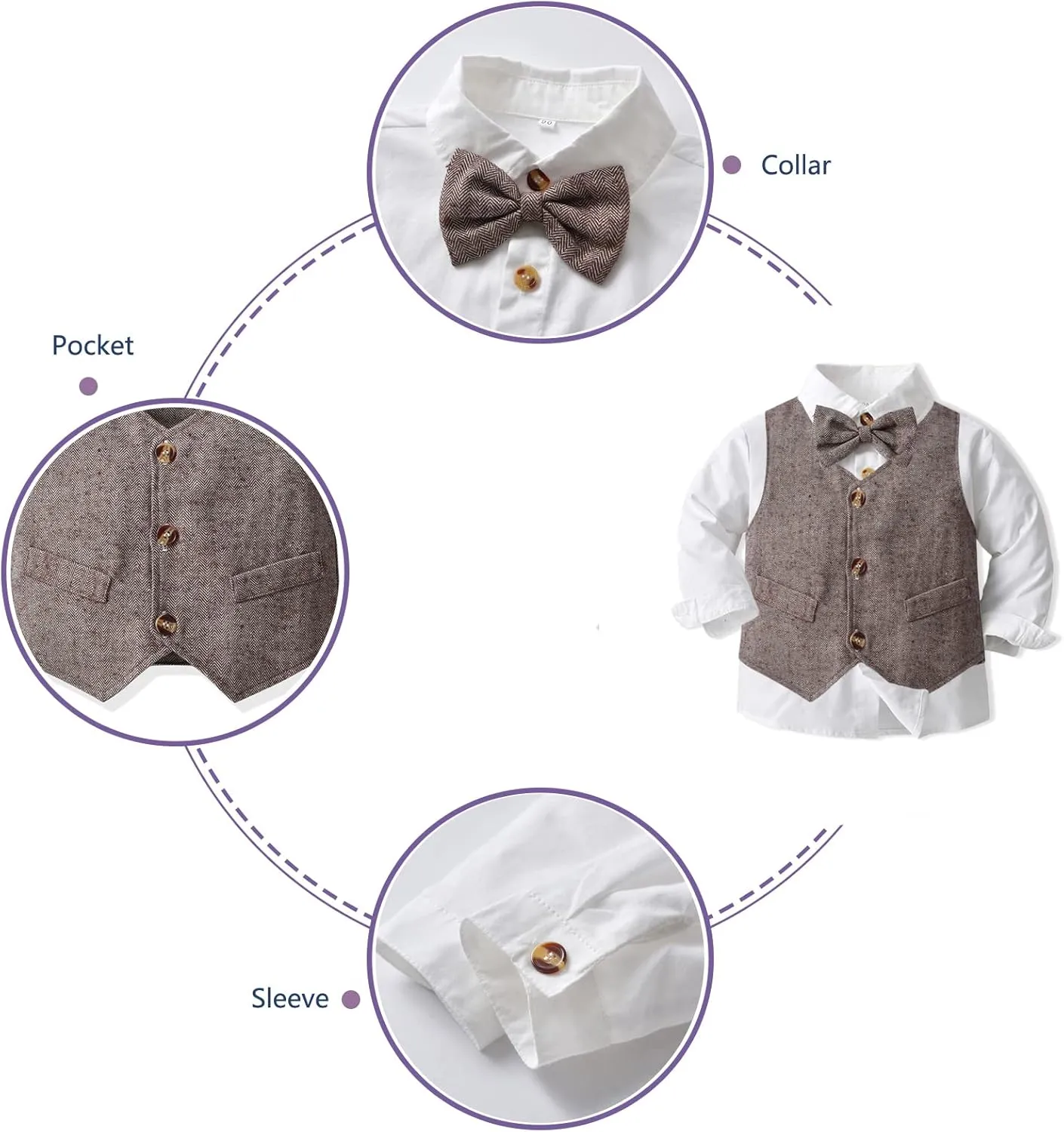 Boys Gentleman Suits Toddler Kids Wedding Outfit Clothes 4 Pieces Dress Shirt & Pants & Vest Set with Bowtie, 2-8 Years
