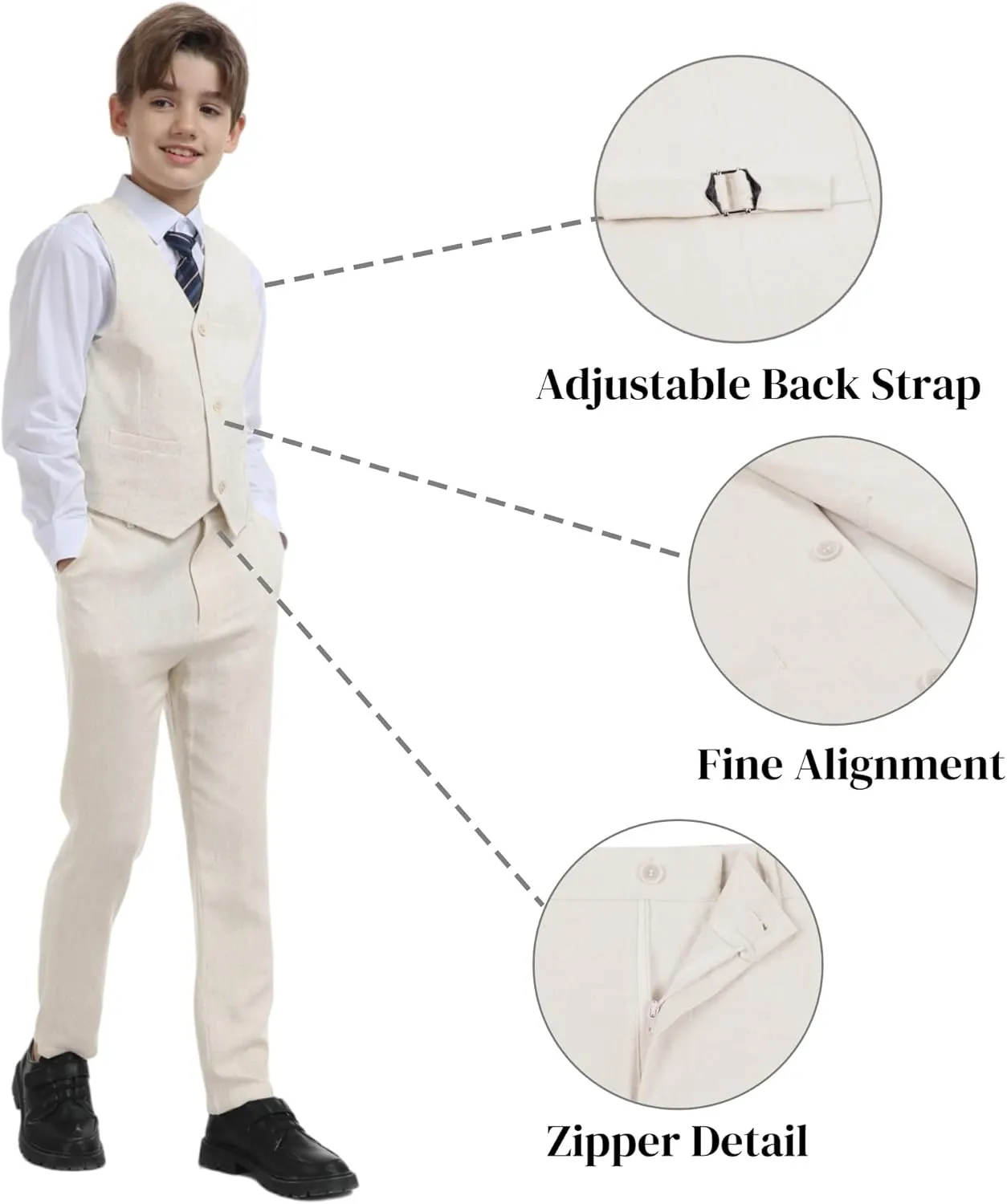 Boys Linen Suit for Kids Formal Tuxedo Suits 3 Piece Wedding Birthday Dress Clothes Slim Jacket Vest Pants Set