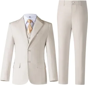 Boys Linen Suit for Kids Formal Tuxedo Suits 3 Piece Wedding Birthday Dress Clothes Slim Jacket Vest Pants Set