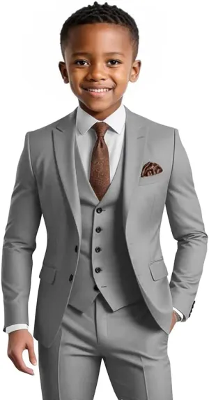 Boys Suit 3 Piece Slim Fit Tuxedo Kids Formal Outfit Blazer Vest Pant Suit Set for Wedding Party Prom