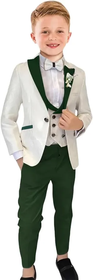 Boys Suit Floral Jacquard Suits for Boys Formal Outfit 5 Pcs Wedding Kids Suit Blazer Vest Pants Tie Shirt Set
