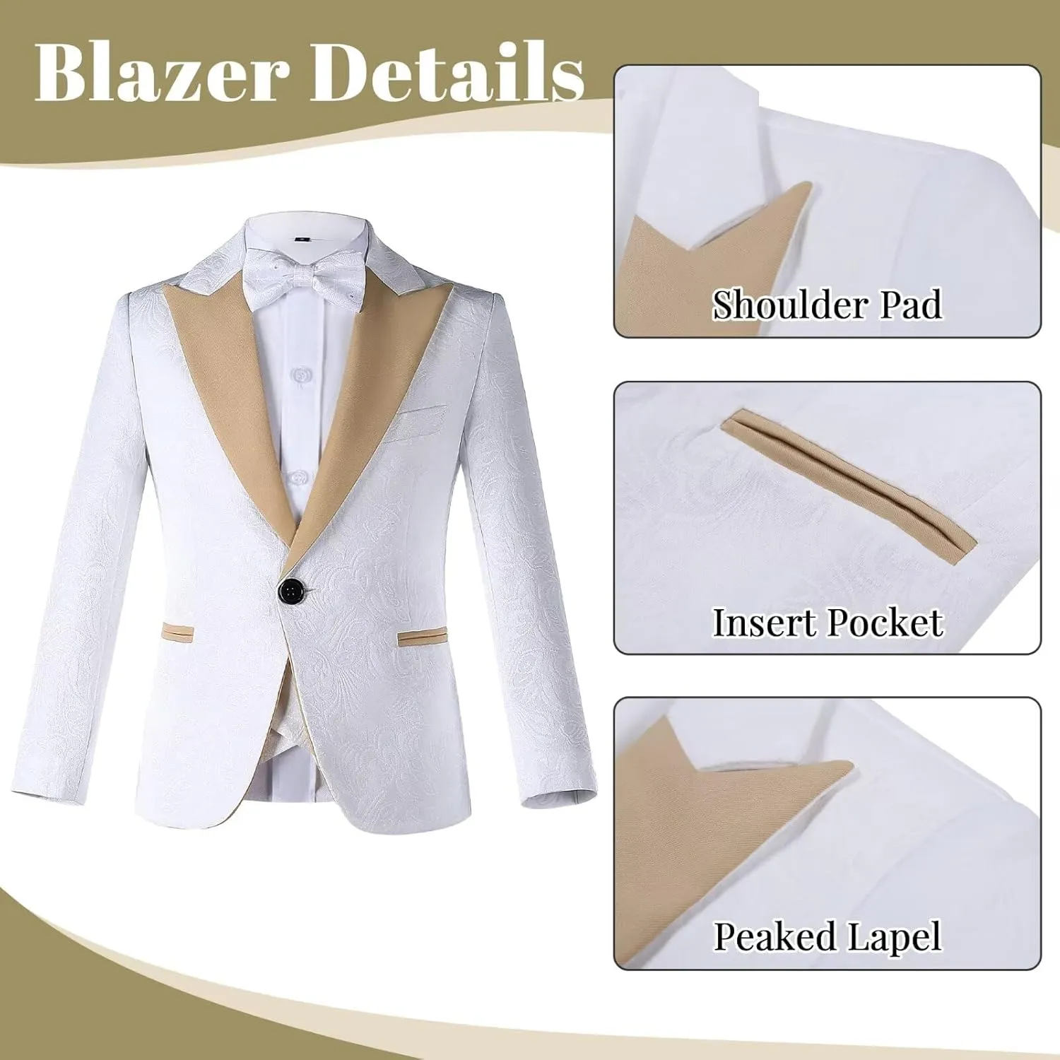 Boys Suit Floral Jacquard Suits for Boys Formal Outfit 5 Pcs Wedding Kids Suit Blazer Vest Pants Tie Shirt Set