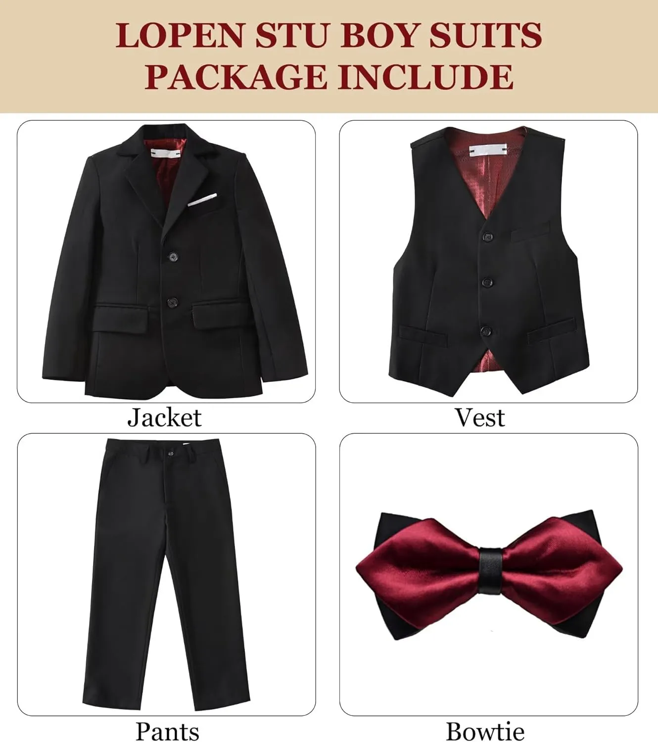 Boys Suits Formal Tuxedo Suits for Boys Wedding Easter Outfits Kids Suit Dress Jacket Vest Pants Tie Set