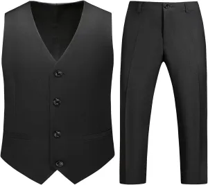Boys Vest Suits 2 Piece Outfit Tuxedo Set for Kids Size 4-14 Formal Suit for Boys with Vest and Pants Set Slim