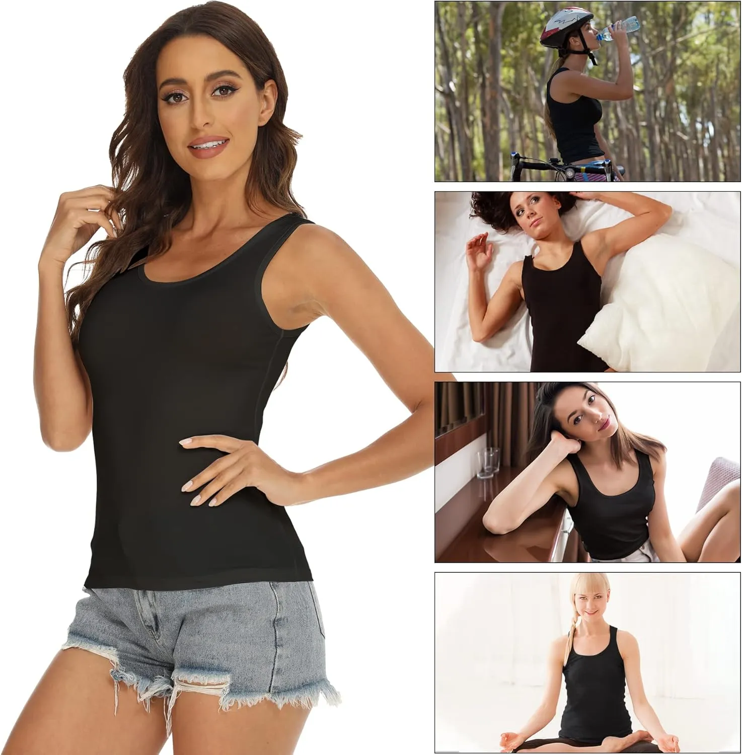 BQTQ 5 Pcs Basic Tank Tops for Women Undershirt Tank Top Sleeveless Under Shirts