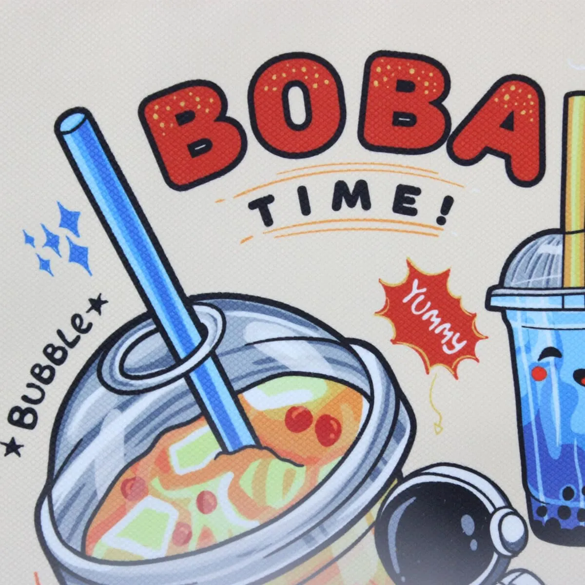 Bubble Tea Tote Bag with Boba Print  14x16 Flannel Shopping Bag for Women, Includes Enamel Pin and Boba Keychain Gift Set