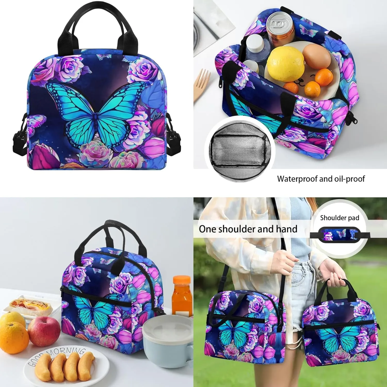 Butterfly Backpack for Girls 6-8 14-16 Kids School Bag Set with Lunchbox Pencil Case Water Bottle Sleeve Elementary Schoolbag Primary Middle School Bookbag Rose Back Pack