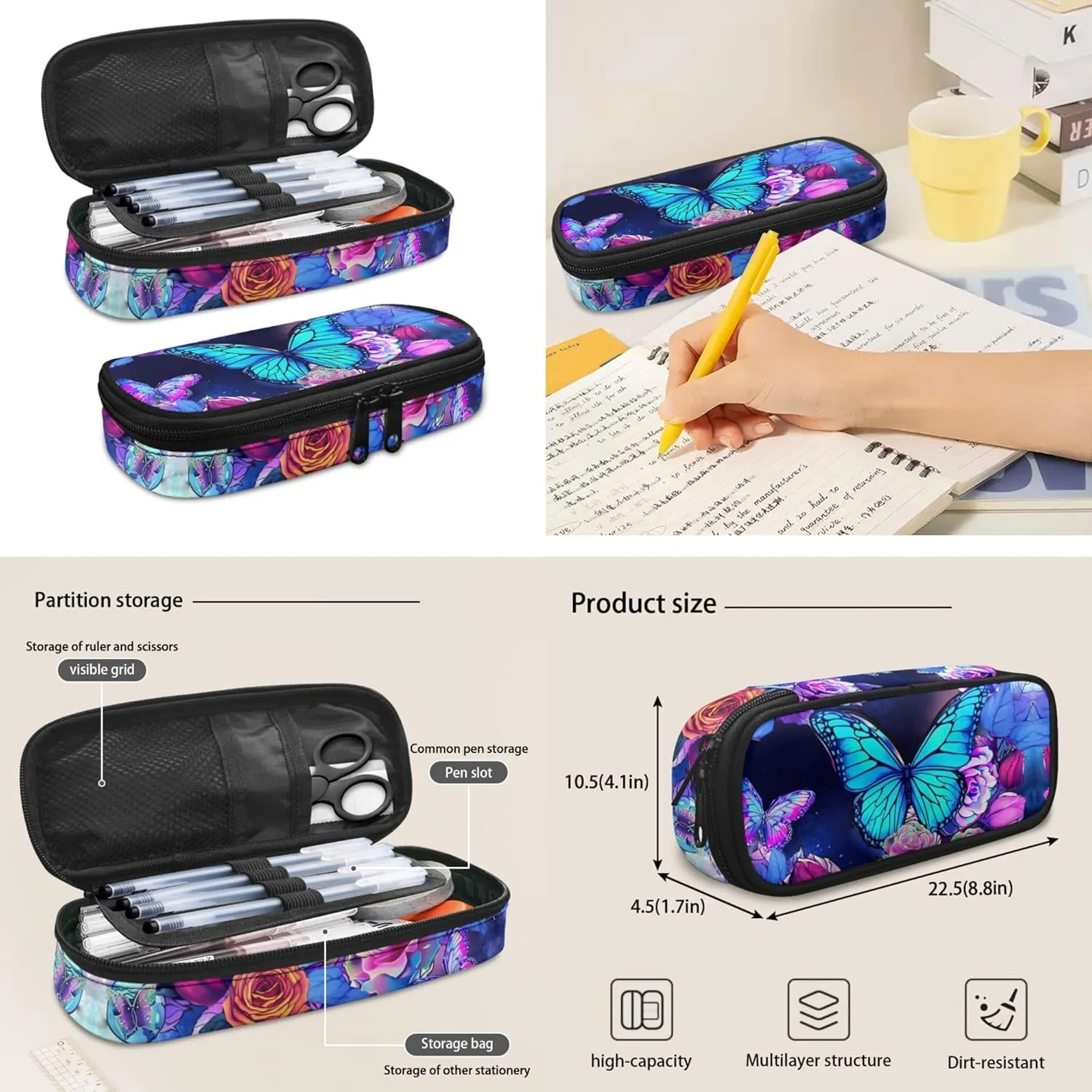 Butterfly Backpack for Girls 6-8 14-16 Kids School Bag Set with Lunchbox Pencil Case Water Bottle Sleeve Elementary Schoolbag Primary Middle School Bookbag Rose Back Pack