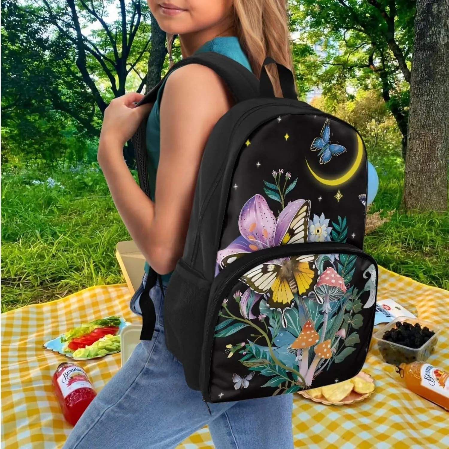 Butterfly Lunch Backpack Insulated Cooler School Backpacks and Pencil Pouch, Mushroom Backpack for Girls Kids Book Bags Teacher Nurse Work Backpack College School Bookbag