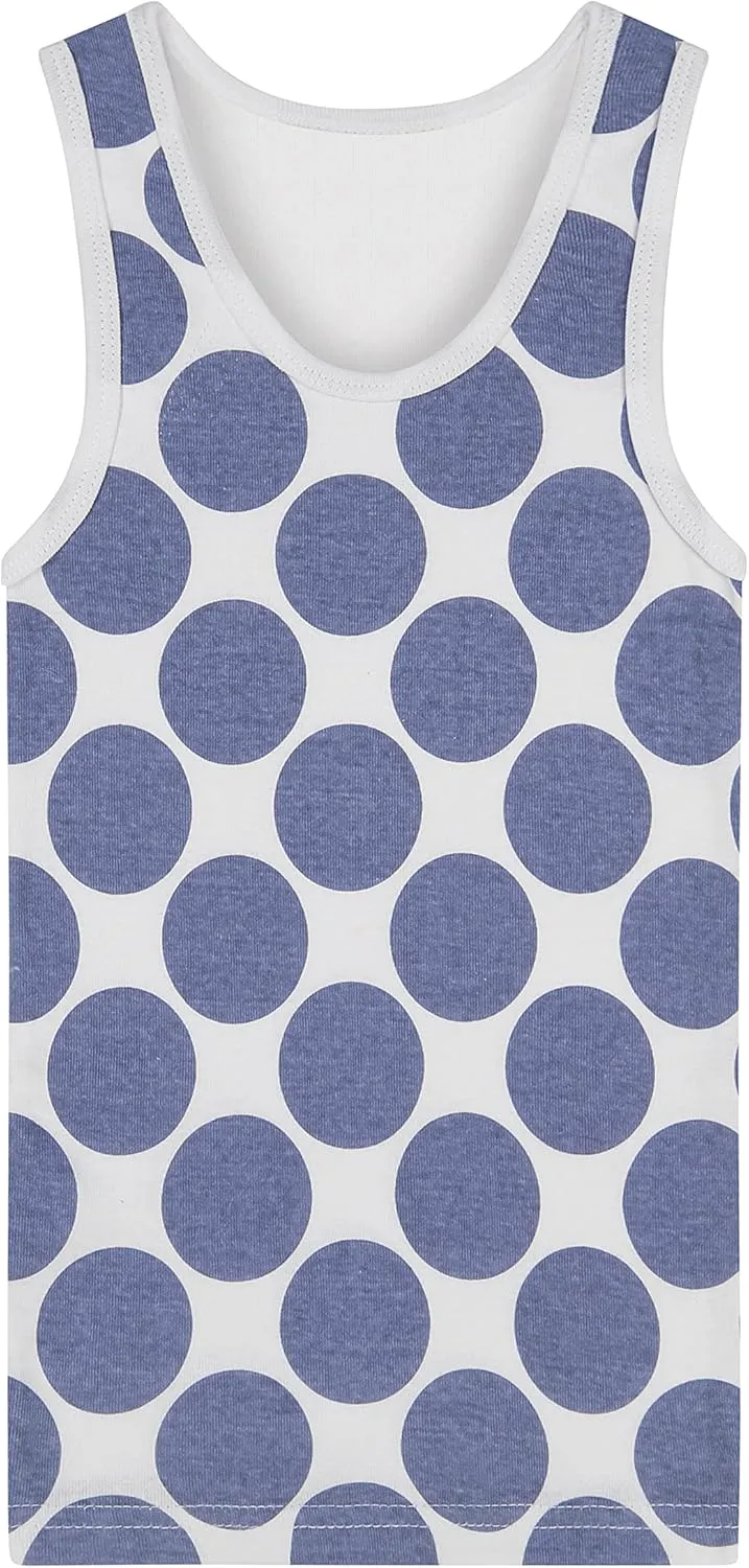 Buyless Fashion Boys Scoop Neck Tagless Undershirts Soft Cotton Blue Polka Dot Tank Top (8 Pack)
