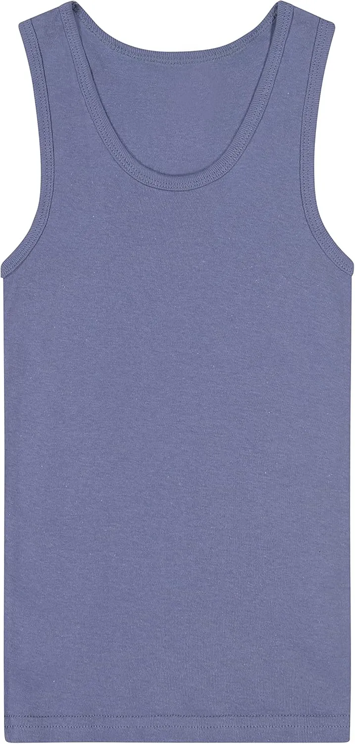 Buyless Fashion Boys Scoop Neck Tagless Undershirts Soft Cotton Blue Polka Dot Tank Top (8 Pack)
