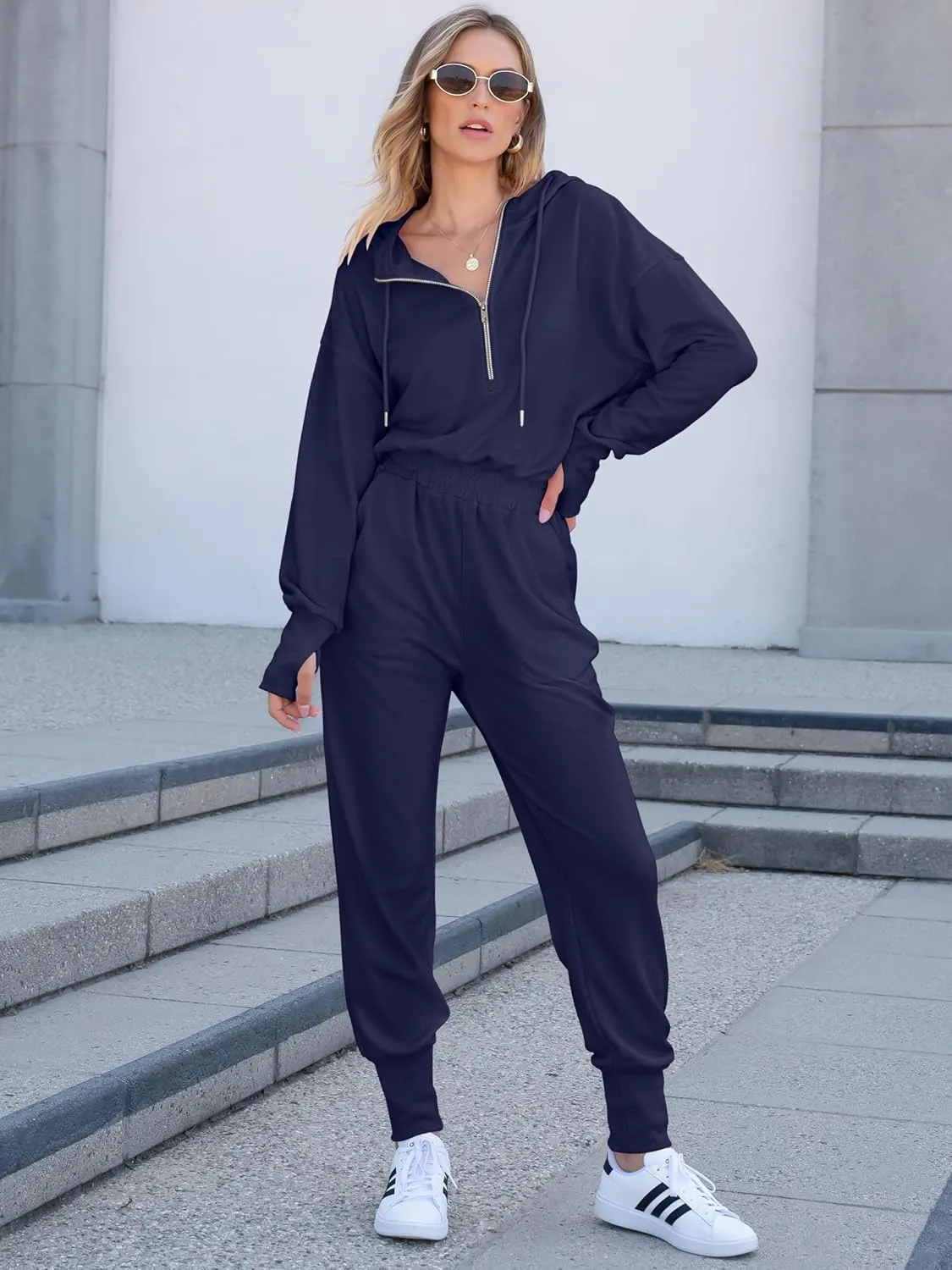 Caracilia Jumpsuits for Women Fall Casual Sweatsuits Long Sleeve Zip Sweatshirts Jogger Sweatpants One Piece Romper Outfits