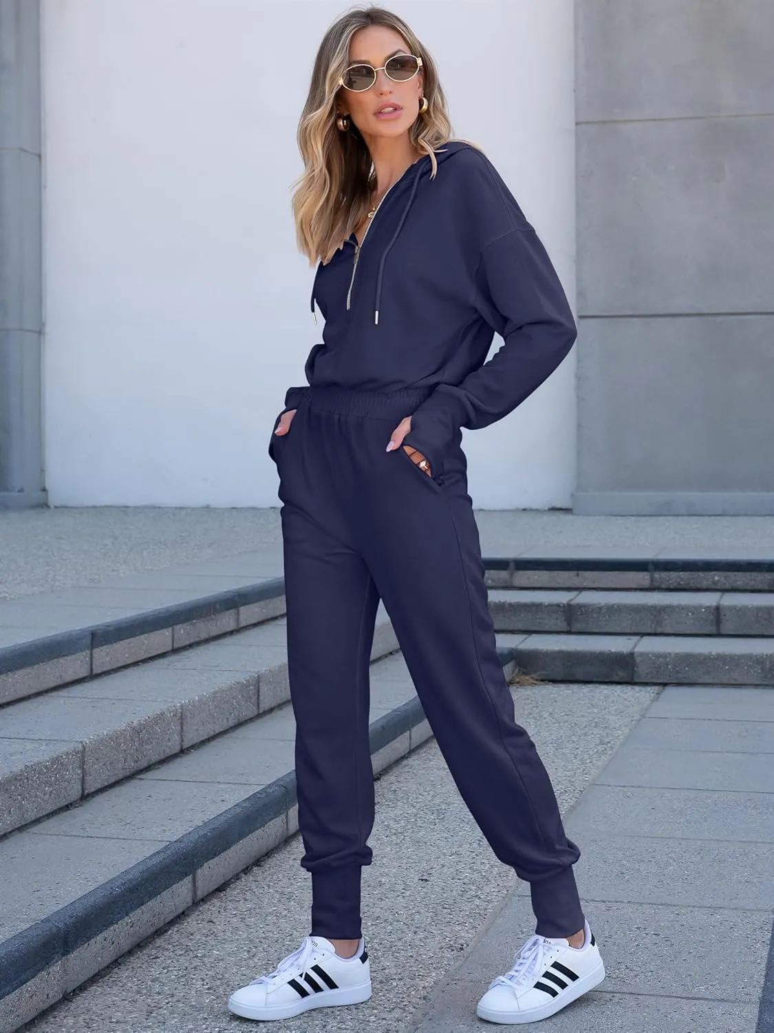 Caracilia Jumpsuits for Women Fall Casual Sweatsuits Long Sleeve Zip Sweatshirts Jogger Sweatpants One Piece Romper Outfits