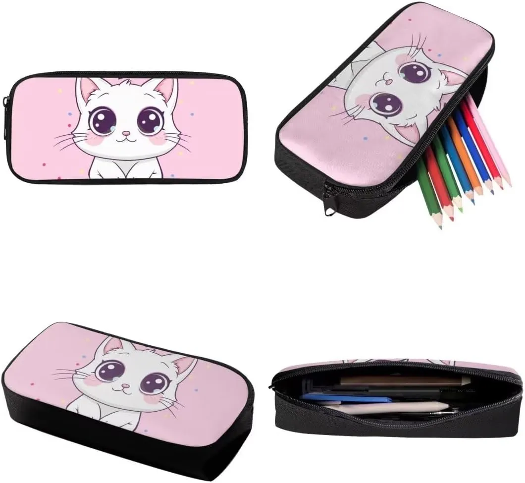 Cartoon Cat Print School Bookbag For Kids Girls Kawaii Cute Children Backpack Pen Bag Lunchbox 3 Piece Sets