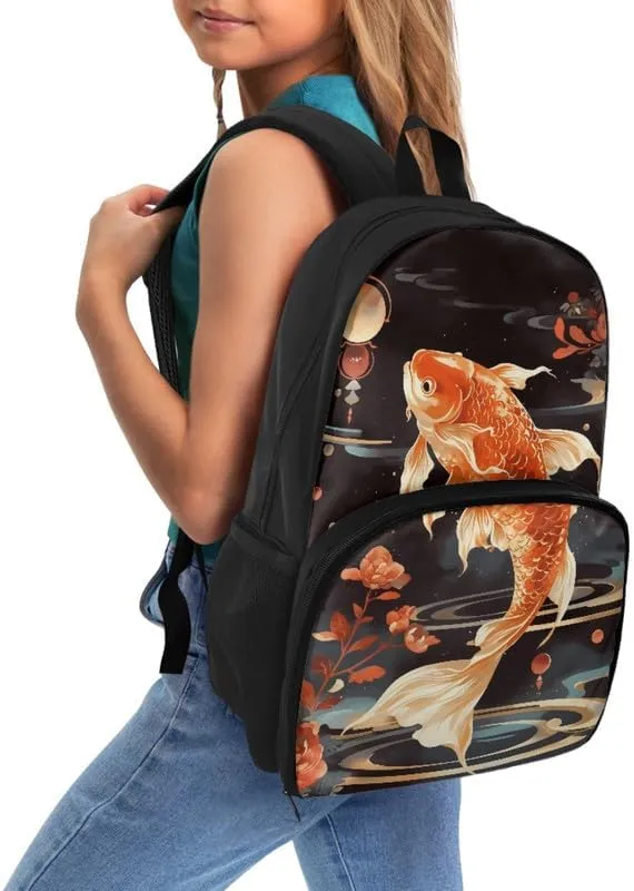 Cartoon Koi Carp Print Large Insulated Cooler Backpack Cute Red Fish Floral Painting Everyday Travel Backpack Business Sports Supplies