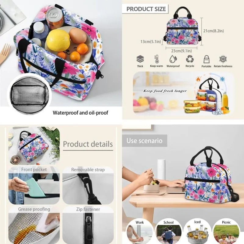 Cartoon Mushroom Floral Print Students School Backpacks with Colorful Daisy Flower Mushrooms Pattern Lunch Box Pencil Case Bags Travel Daypack Bookbag Set for Student