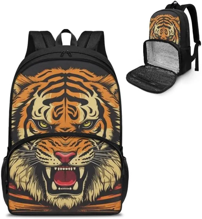 Cartoon Tiger Print Large Insulated Cooler Backpack Fierce Animal Tigers Oil Painting Everyday Travel Backpack Business Sports Supplies
