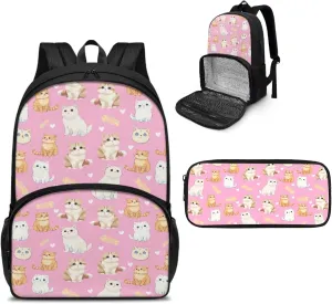 Cat Backpack for School Girls Lunch Backpack with Cooler Compartment, Kids Backpack for Preschool Elementary Kindergarten Backpack Lightweight Book Bag, Pink