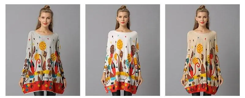 Cat Print Knitted Casual Pullover Sweater