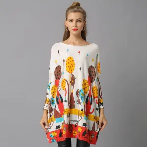 Cat Print Knitted Casual Pullover Sweater