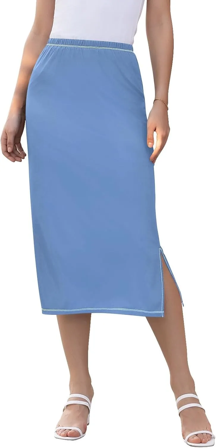 CHIFIGNO Womens Skirt Midi Length Modest Casual Skirt Pull on Midi Skirt for Cocktail Party Wedding